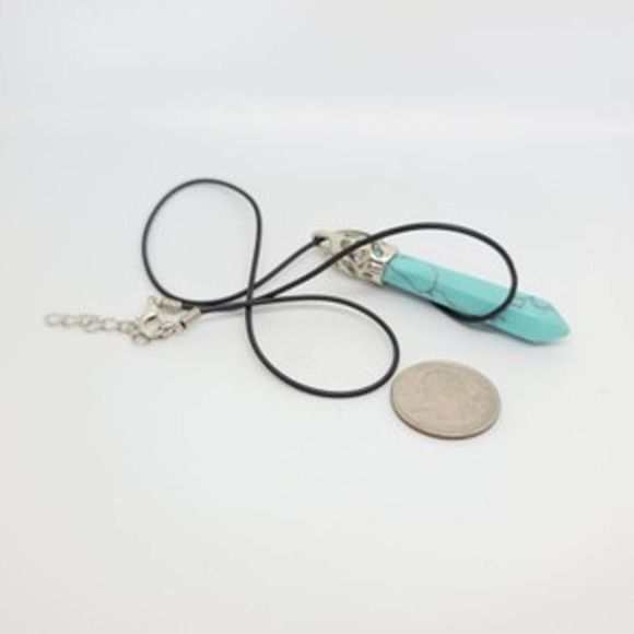 Hand Crafted Blue Howlite Chakra Hexagonal Point Wand Pendant 18" - Picture 2 of 4